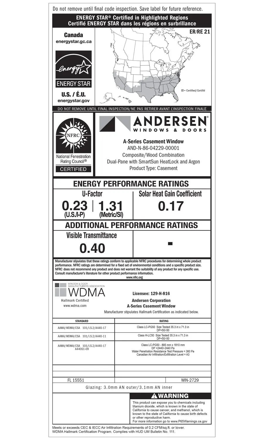 Andersen window label