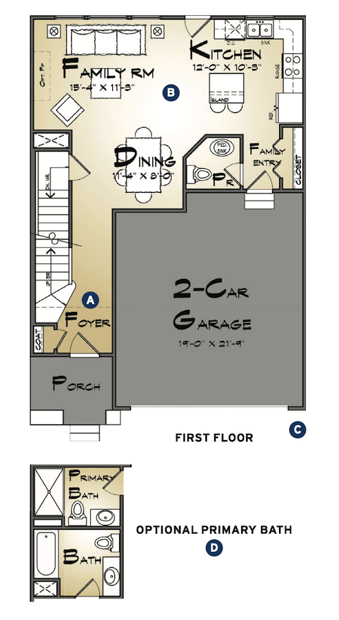 First-floor plan for The Southwood detached starter home.