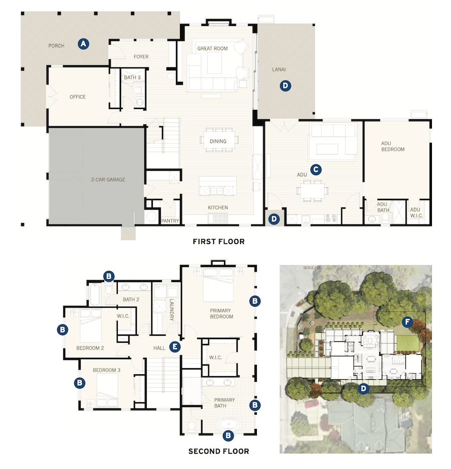 Floor plan for a small-lot design by Dahlin Architecture | Planning | Interiors. Floor plan: Bright Black