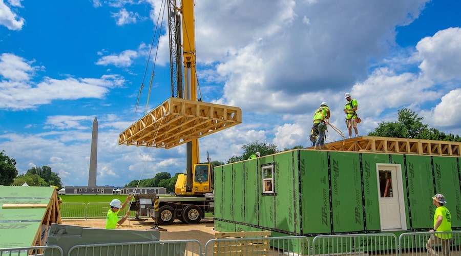 Floor panel craned into place