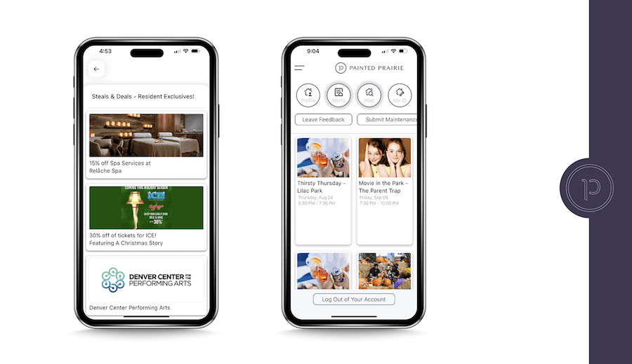 Steals and Deals and resident-only events in the app for Painted Prairie, which won a 2024 Nationals award for best use of technology