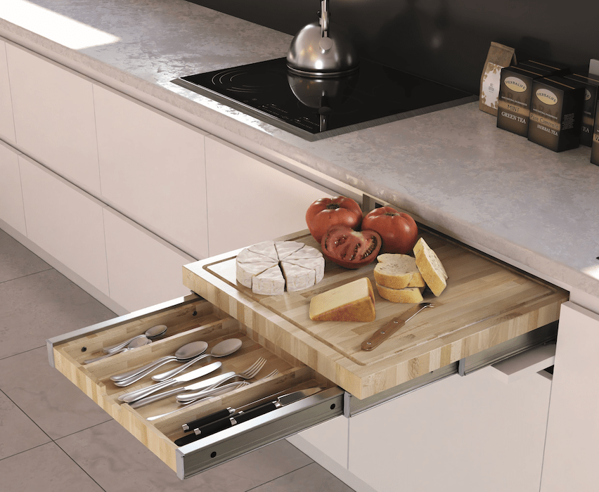 Richelieu Blade cutting board and cutlery storage drawer