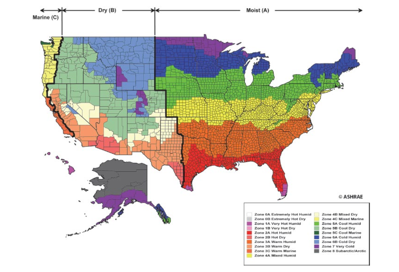 IRC Climate Zone Map. Copyright ASHRAE