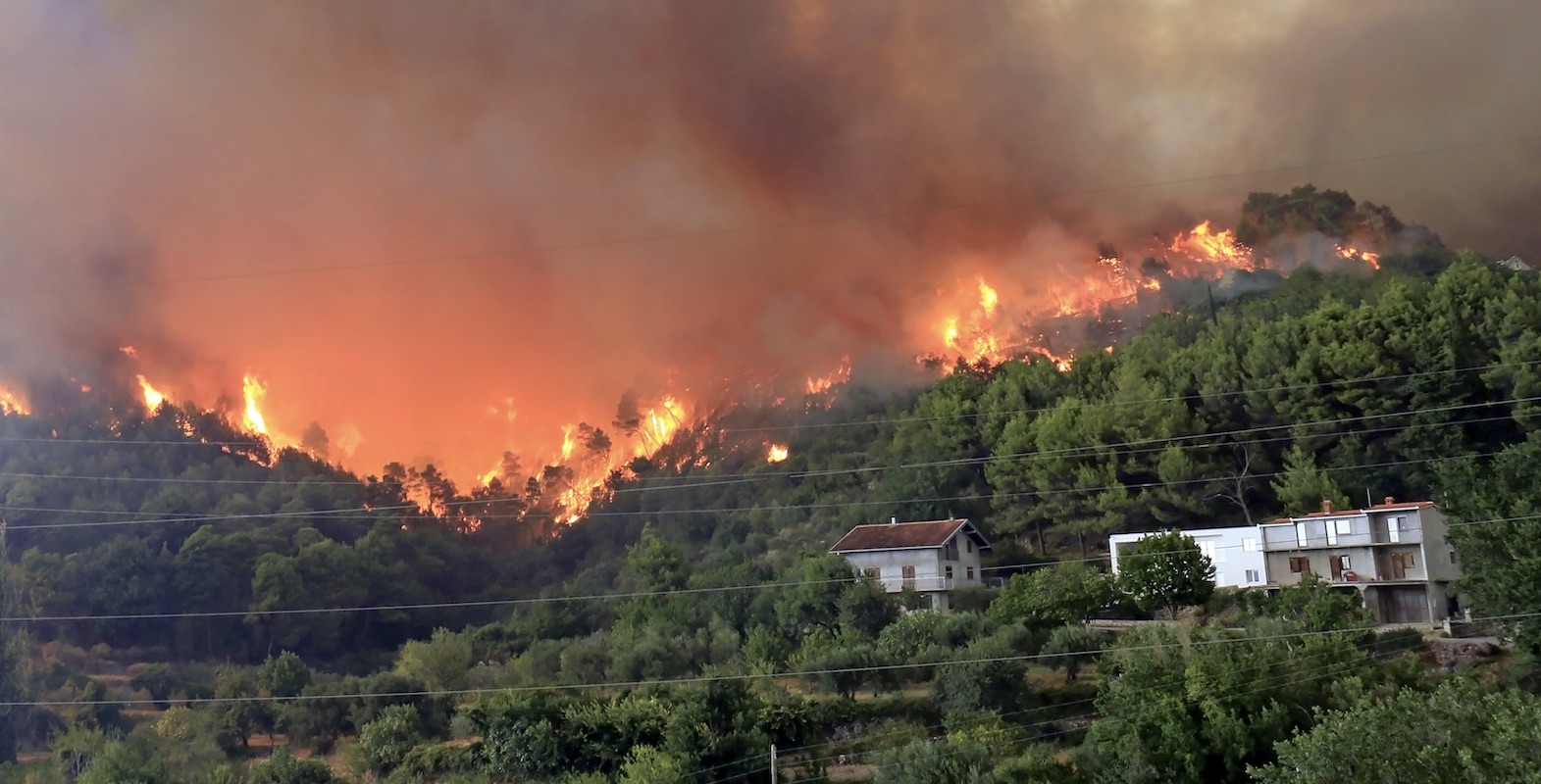 forest fire threatening homes