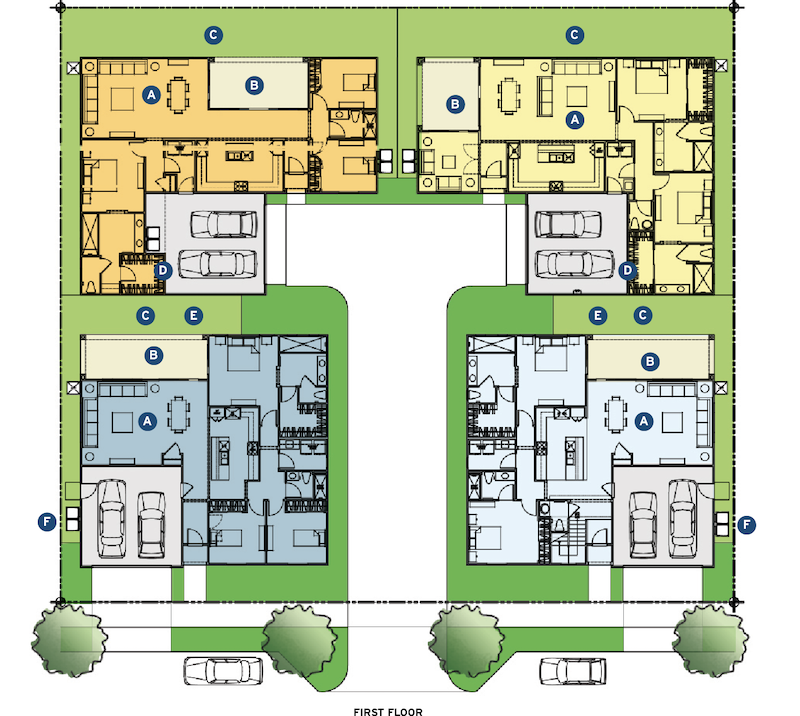 4-Pack Cluster home design by Kevin L. Crook Architect