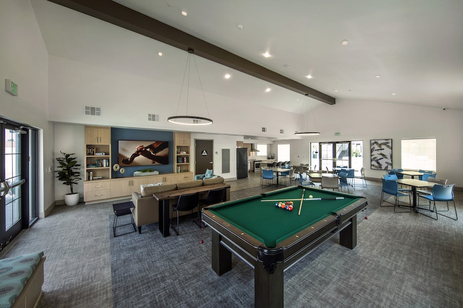 Community center interior at Buena Esperanza, an adaptive reuse motel to housing conversion