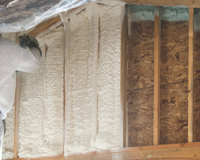 BASF Enertite open-cell spray foam insulation being installed