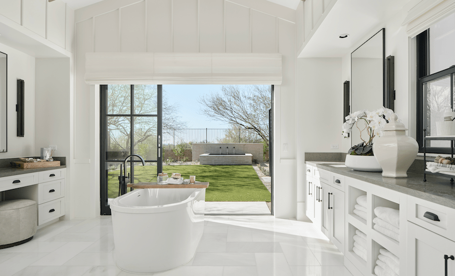 Primary bathroom in a home by Camelot Homes, gold winner in the 2024 NHQA.