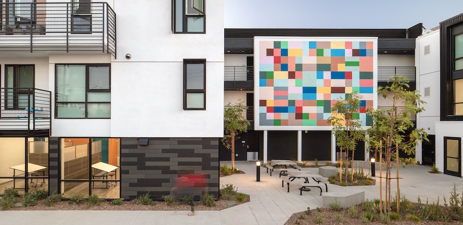 Courtyard with seating at the Carson Arts Colony, a 2020 BALA winner