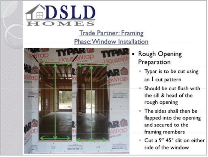 DSLD Homes' construction standards for window installation