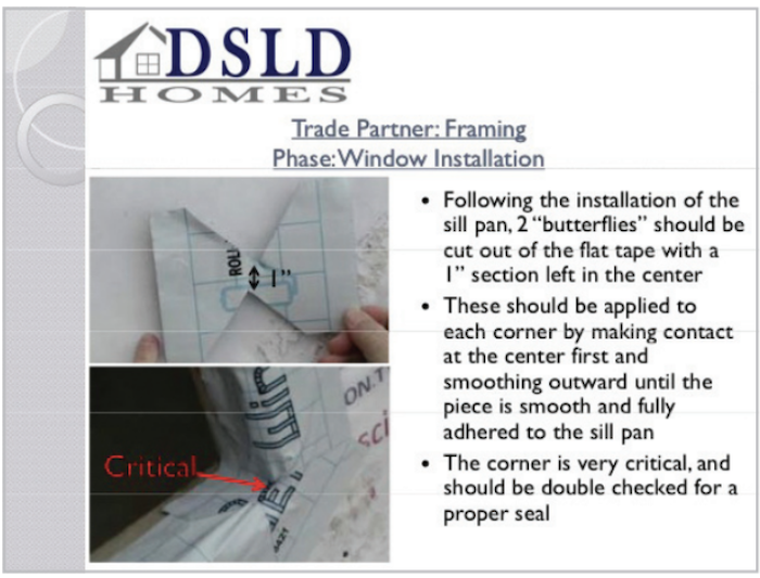 DSLD Homes' construction standards for window installation