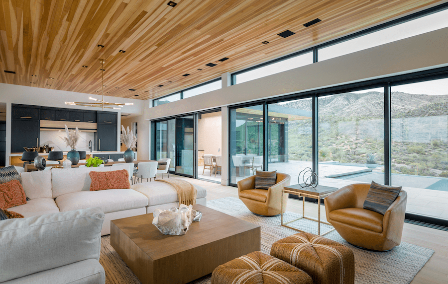 View from the living room to the kitchen in the Desert Comfort Idea Home