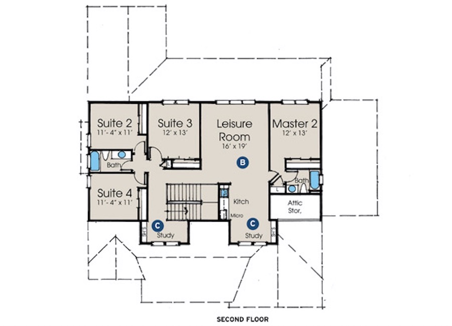 Traditional Family Living house plan designed by Donald F. Evans