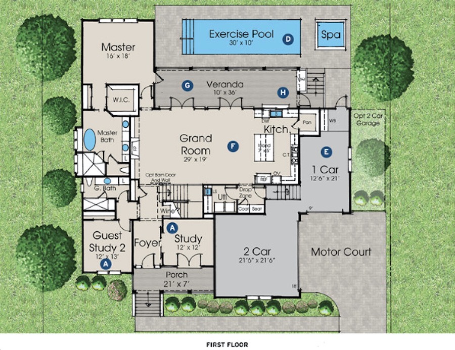 First floor of Traditional Family Living house plan designed by Donald F. Evans