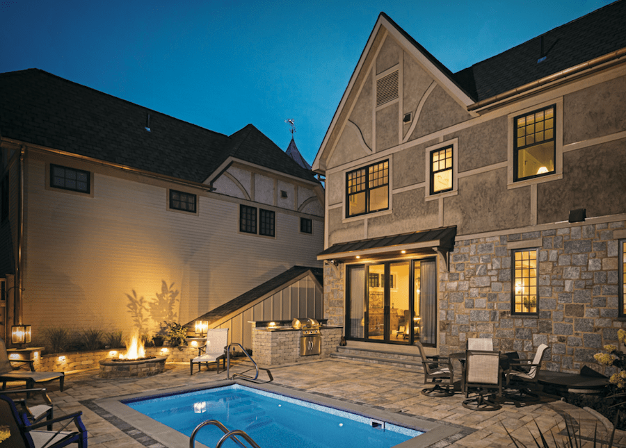 Rear yard with a pool in Downton Walk, an infill BALA winner