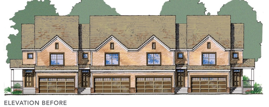 Before elevations for EDI International's design of fourplexes with varying footprints