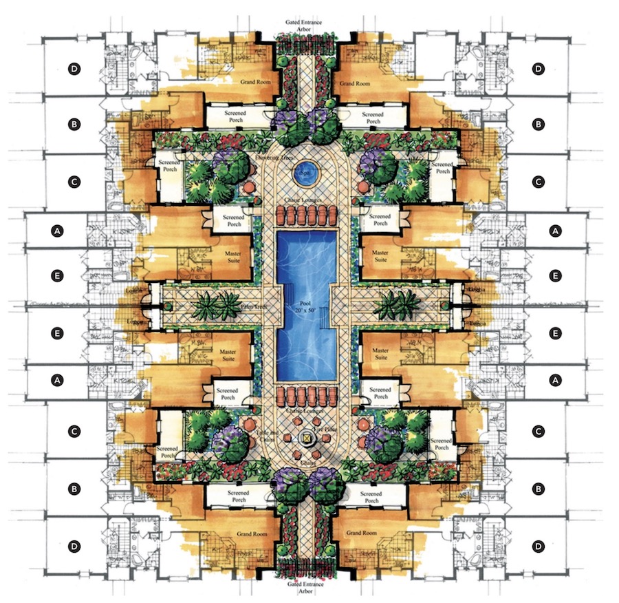 Site plan for the Neighborhood Townhomes designed by The Evans Group