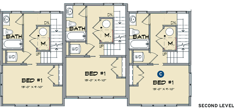 Jill townhomes designed by Todd Hallett, TK Design, second level floor plans