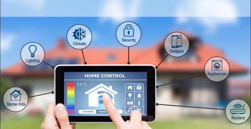 Graphic of various home automations controlled from a touch pad