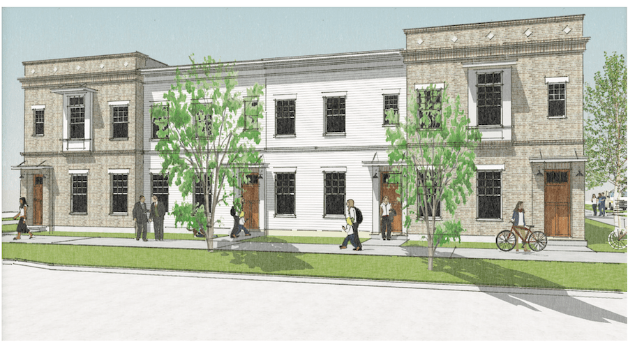 Front elevation of Larry Garnett's design for the Pinnacle Hills Townhomes