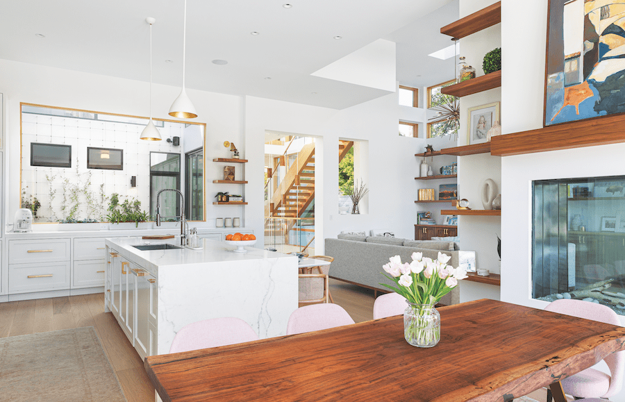 Luminosa custom home kitchen with view to atrium