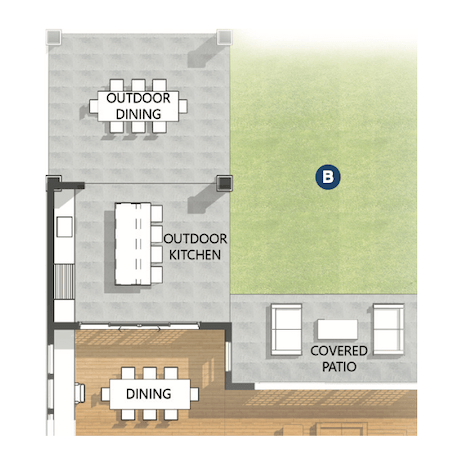 Outdoor living options for Plan 1 designed by the Dahlin Group