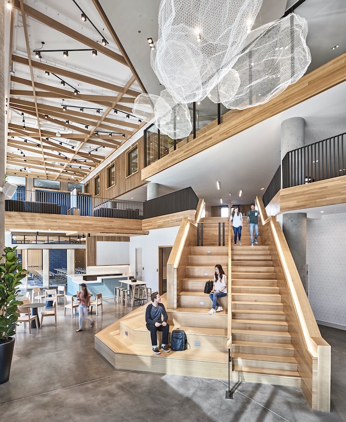 Interior circulation space at Plaza Verde student housing, a 2020 BALA winner