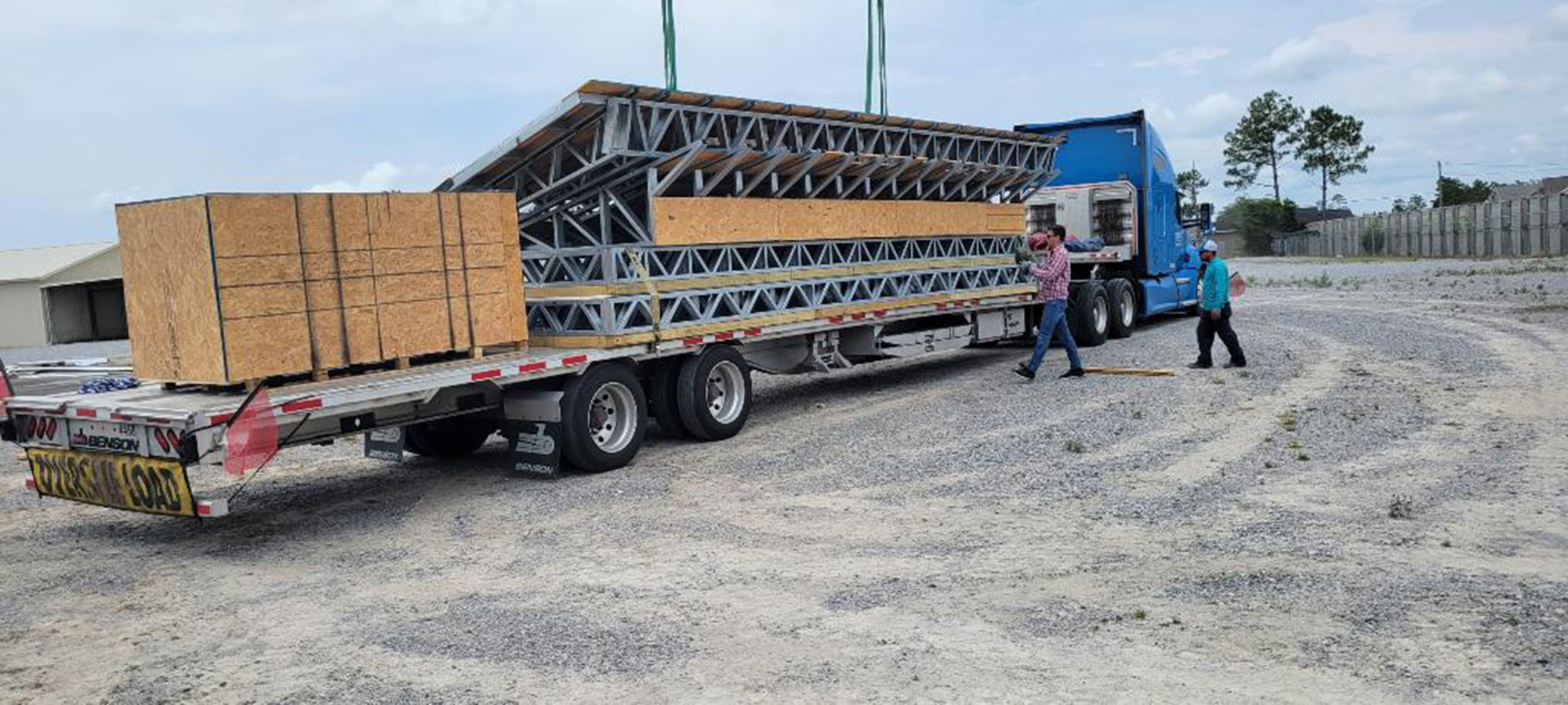 prefab components loaded onto semi truck