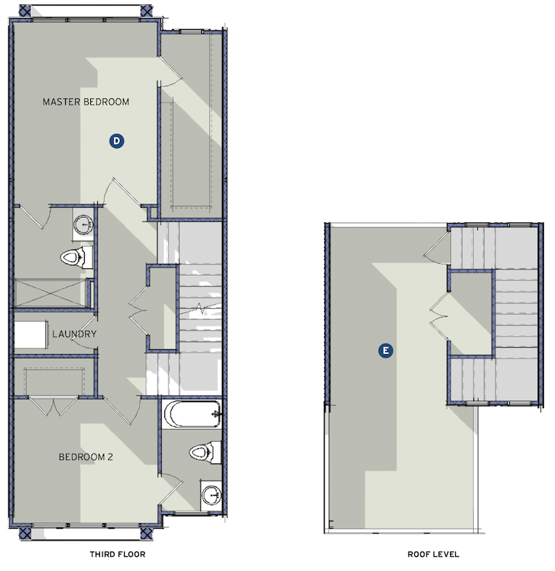 TK Design & Associates Clair design roof level and third-floor plans