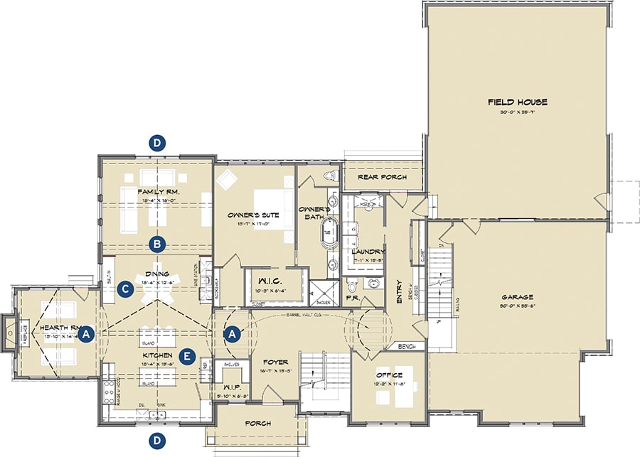 TK Design & Associates' Sarah house plan focusing on the kitchen