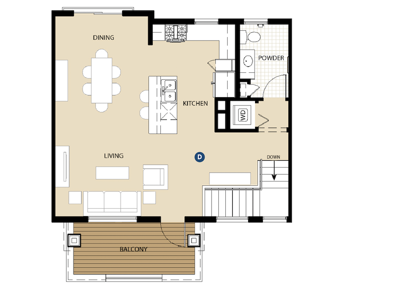 First floor floor plan of the Portside Ventura Harbor Townhomes 