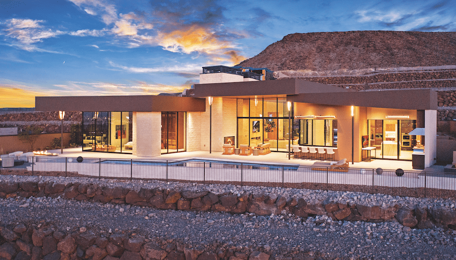 Pool and outdoor living spaces at the rear of The New American Home 2024.