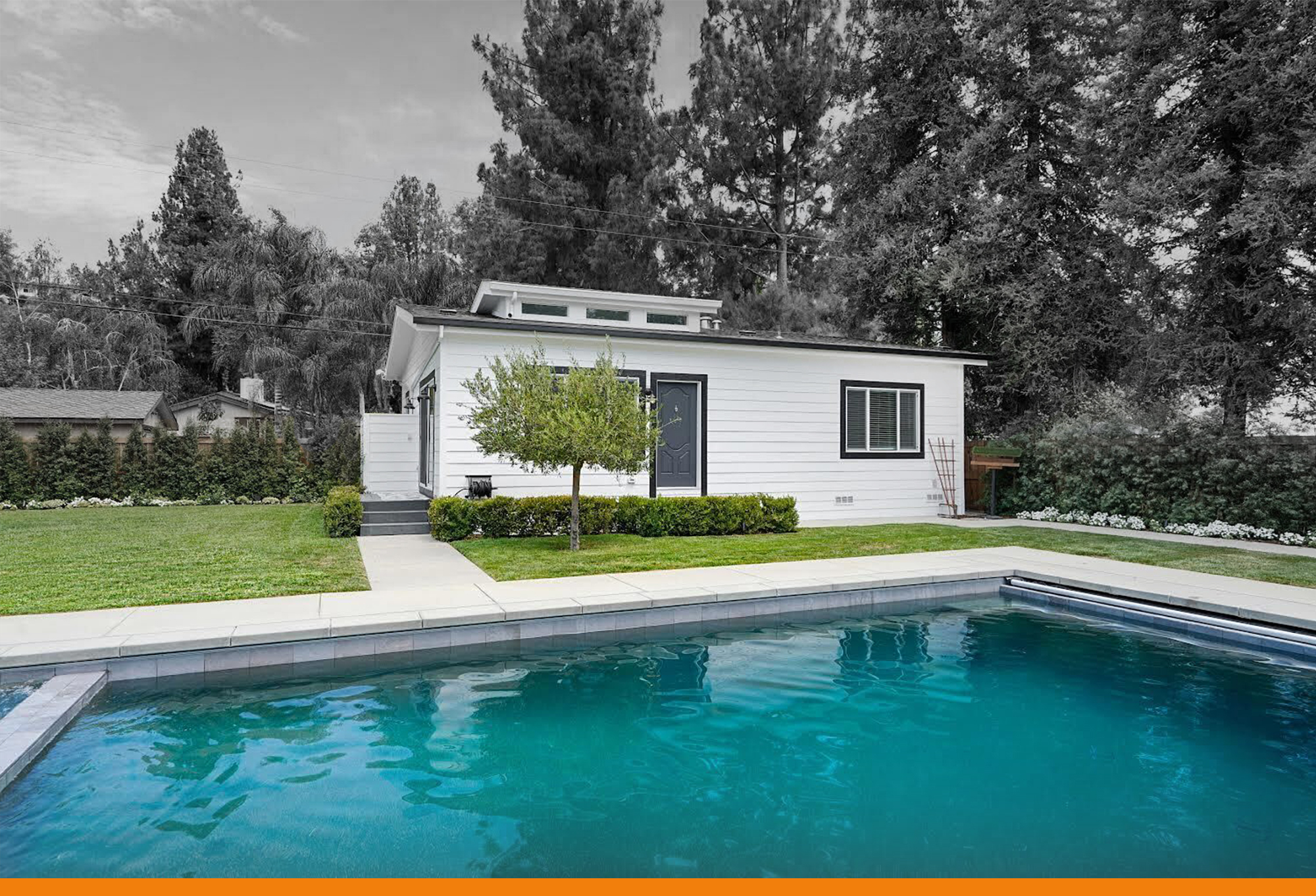 Accessory Dwelling Unit in backyard with pool