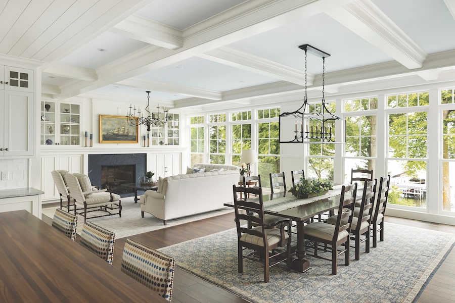 Wayzata Bay custom home living and dining room