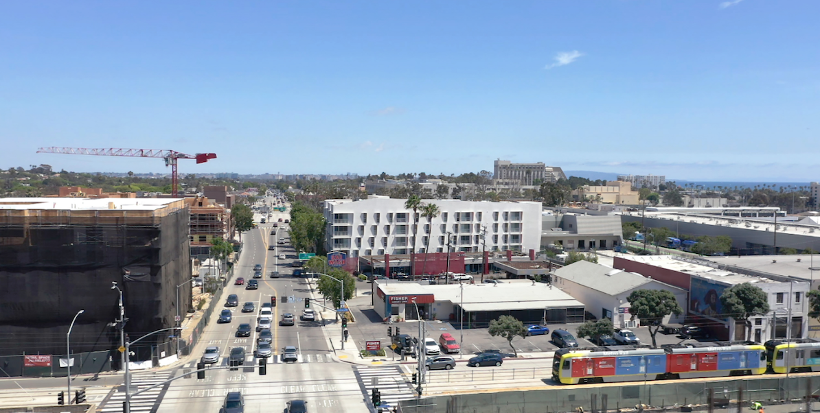 Arroyo apartment building and train station