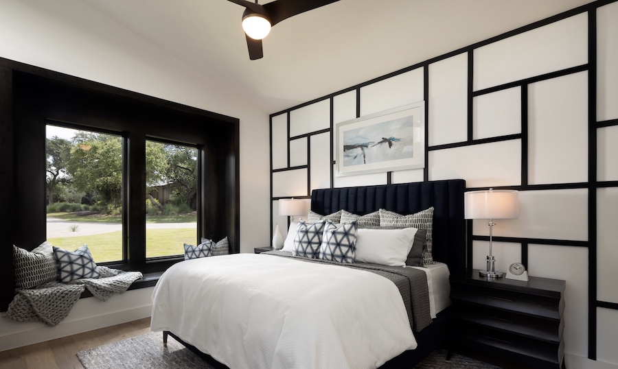 Black and white graphic bedroom