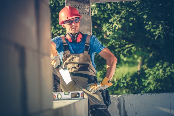 Builder sitting down