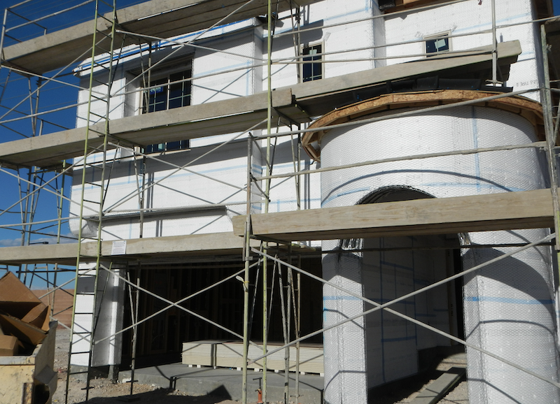 toe boards installed on exterior construction scaffolding