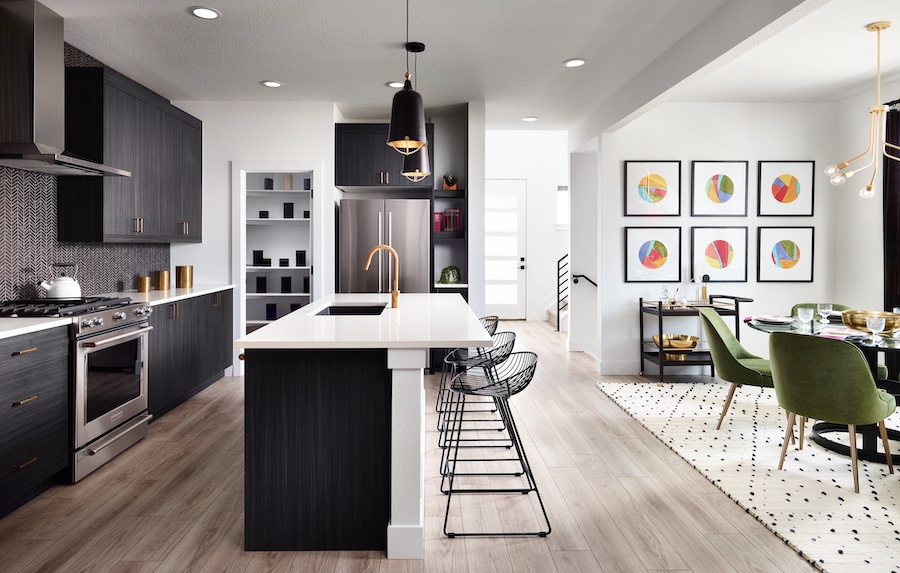 Black highlights add drama in this modern kitchen