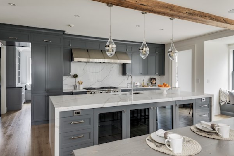 Kitchen island in Green Phoenix Development' LEED Platinum farmhouse renovation