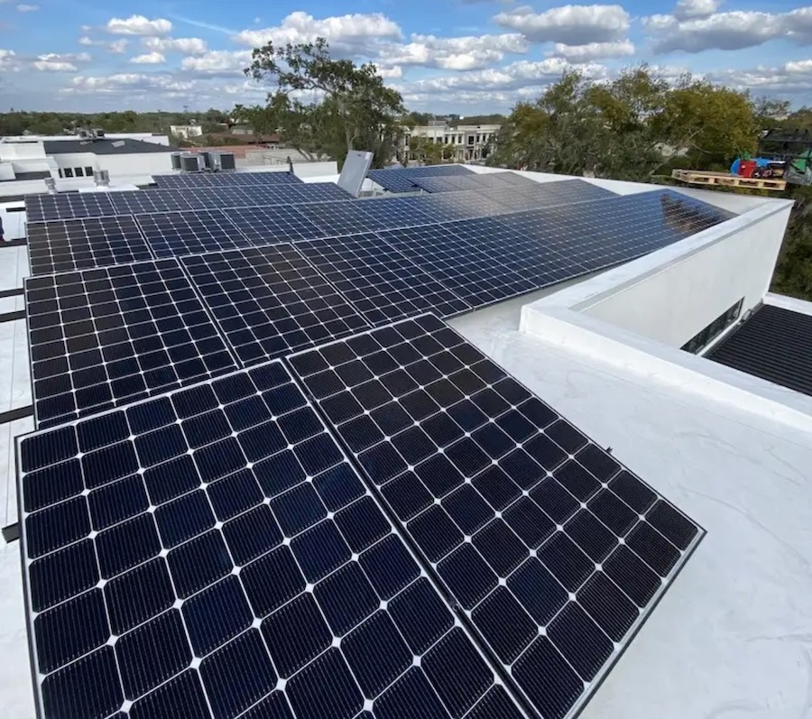 The New American Home 2021 white roof and solar array