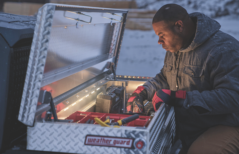 A look at the lighted tool storage saddle box from Weather Guard