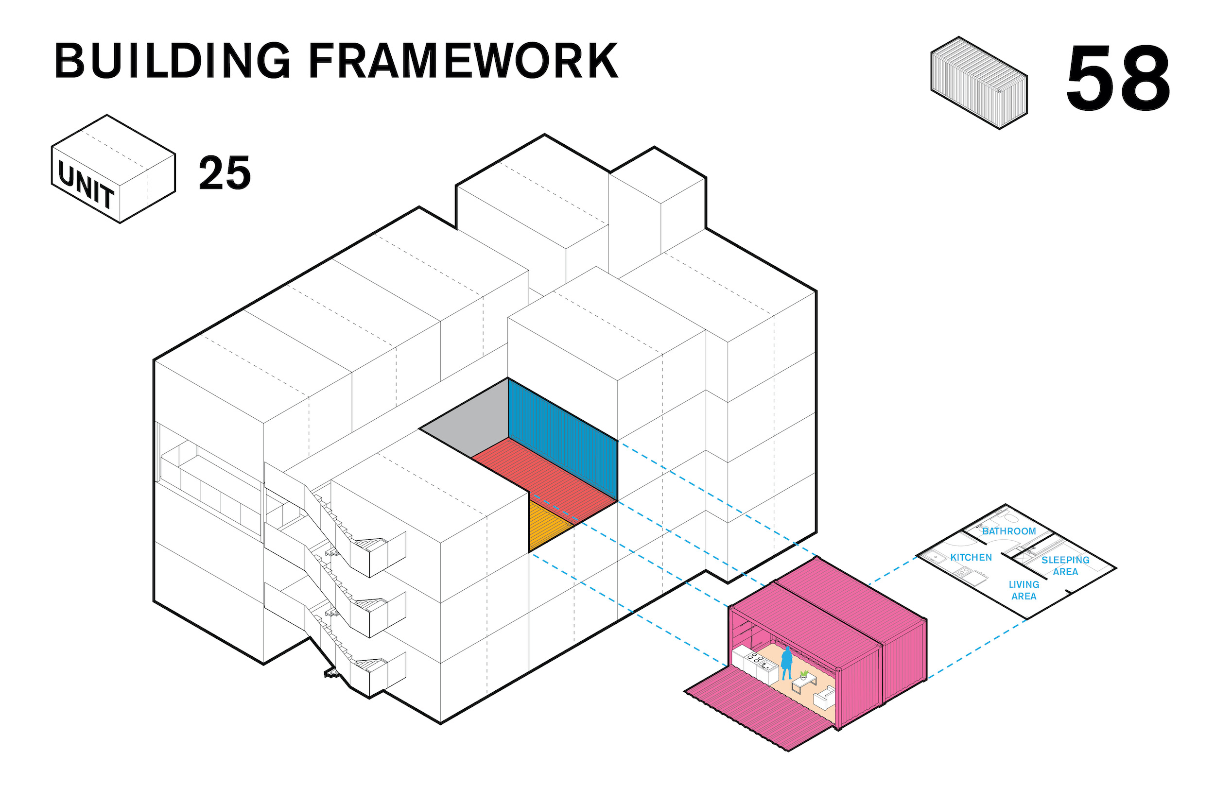 Modular apartment building with shipping containers