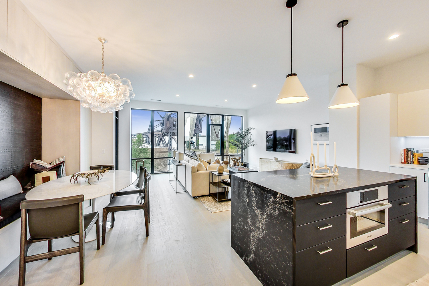 Dining banquette in Chicago home interior