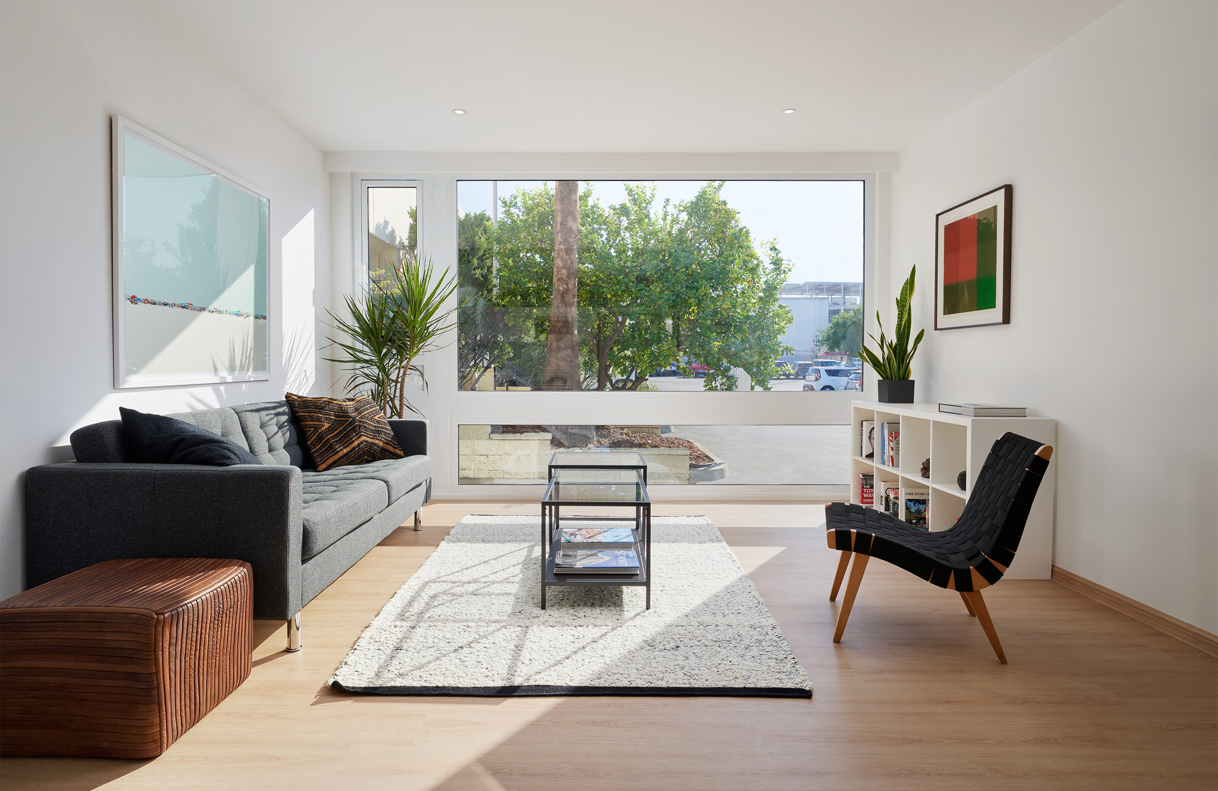 Interior loving room of modular apartment pod from Cassette