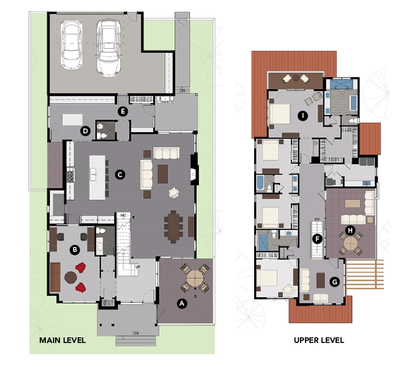 House Review-KGA Studio Architects-Luxury infill-plan main level and upper level