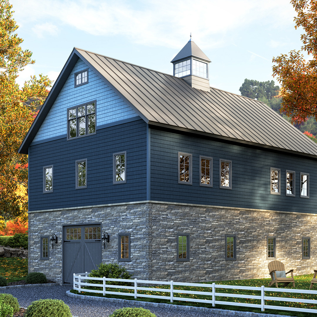 Dark blue Farmhouse with stone