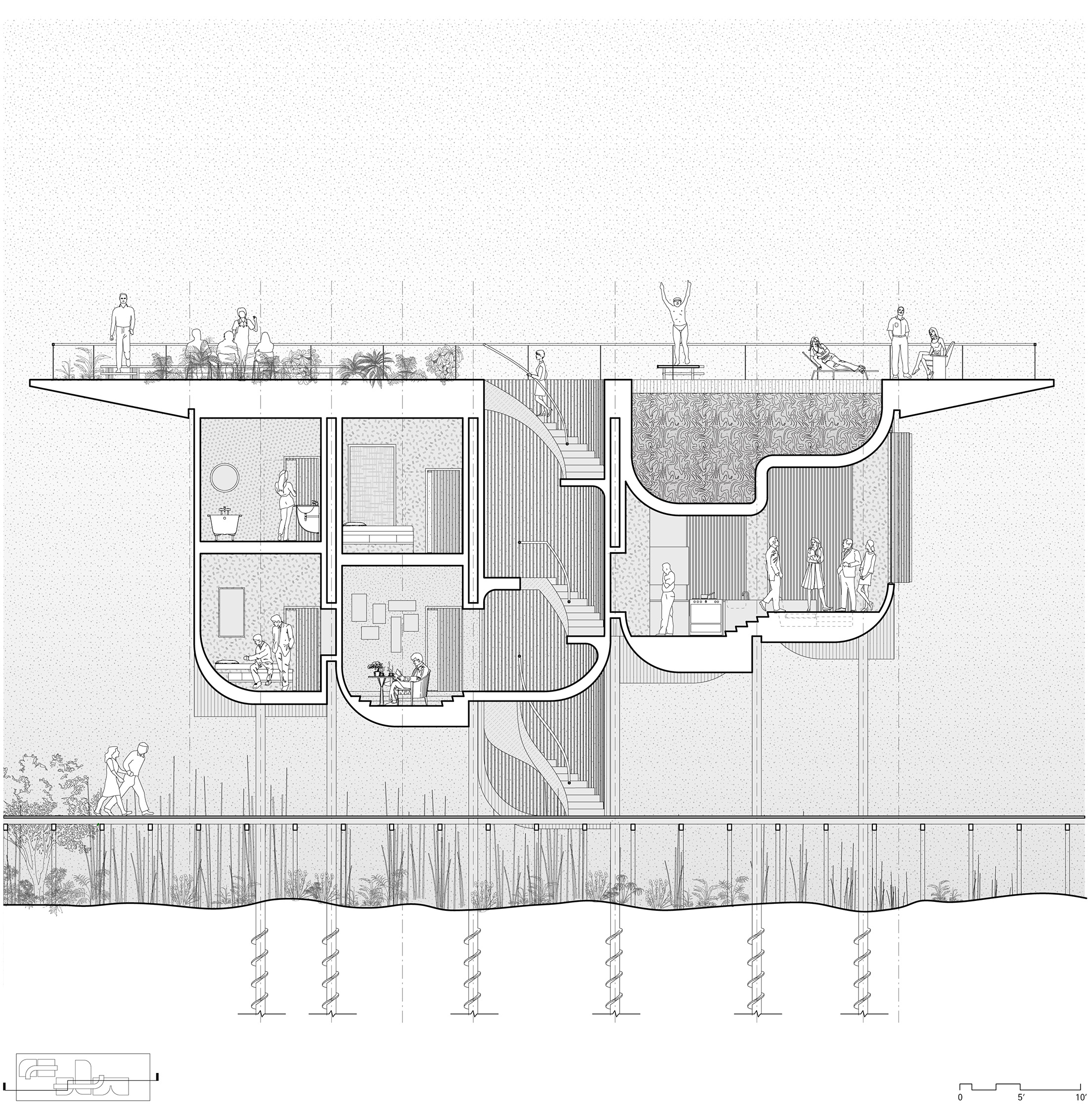 Cross-section illustration of future house of the year winner 2022 Miami House