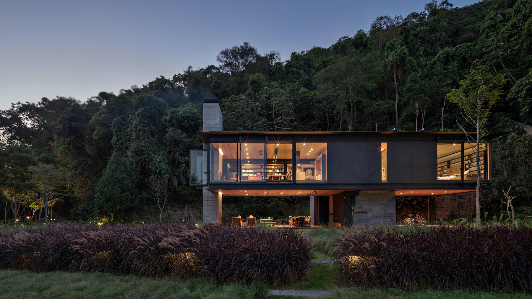 Evening view of exterior elevation Rio House