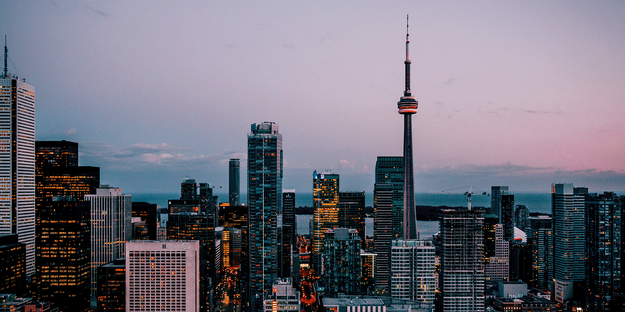 City skyline at sunset